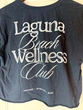 Hollister Navy V-Neck Graphic Tee with White Logo Laguna Beach